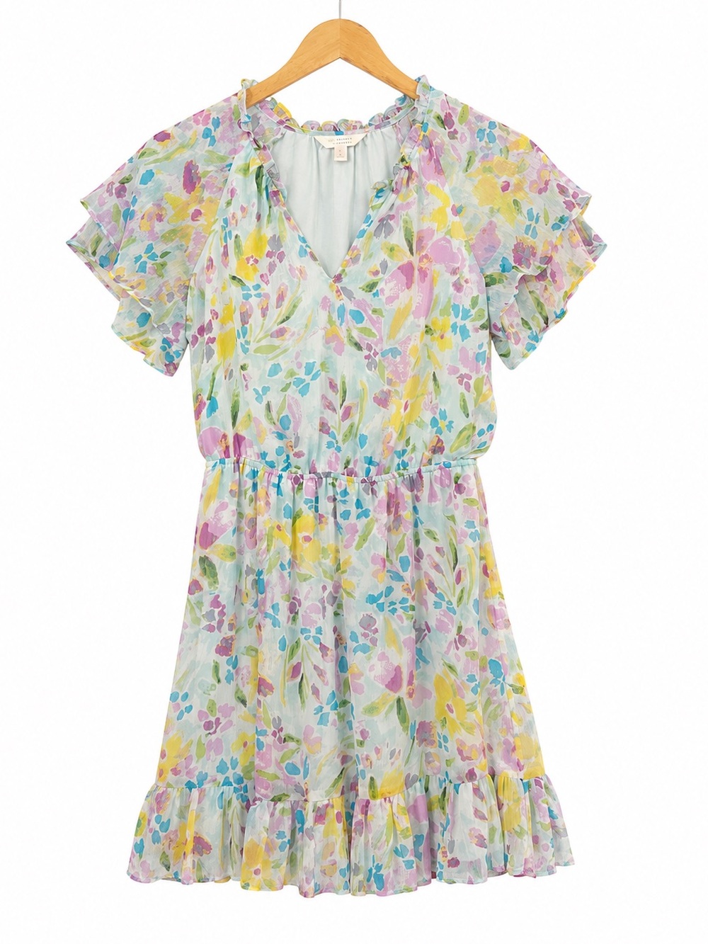 Lauren Conrad Pastel Floral Mini Dress Flutter Sleeve Ruffle Hem Size Medium